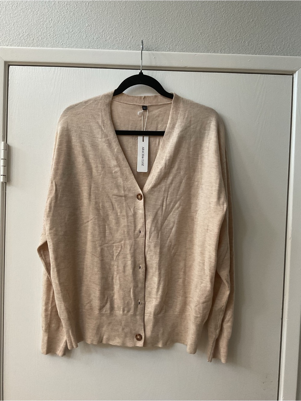 V-Neck Lightweight Beige Button-Front Cardigan